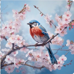 Carré Similicuir 23 cm - Sakura Oiseau